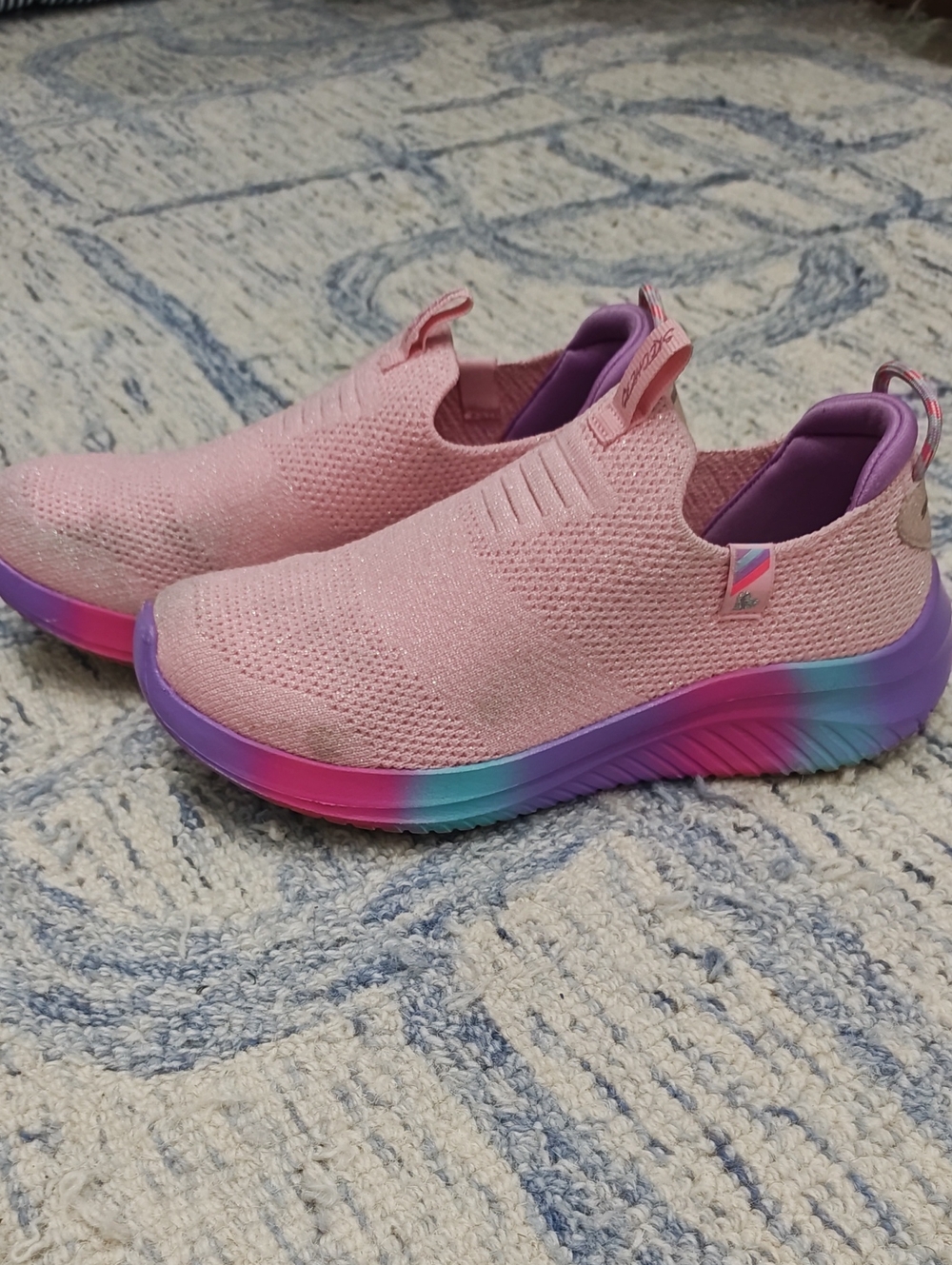 Skechers Kids Pink Knit Slip-On Sneakers with Rainbow Gradient Sole